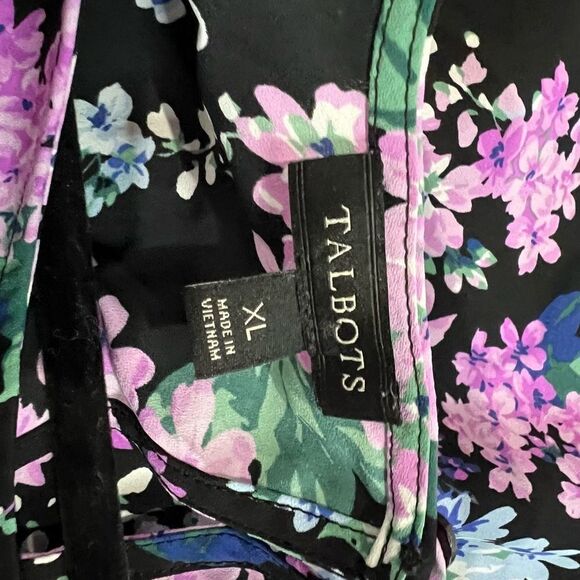 Talbots Lavender‎ Black Floral Waist Tie Blouse - Picture 3 of 8